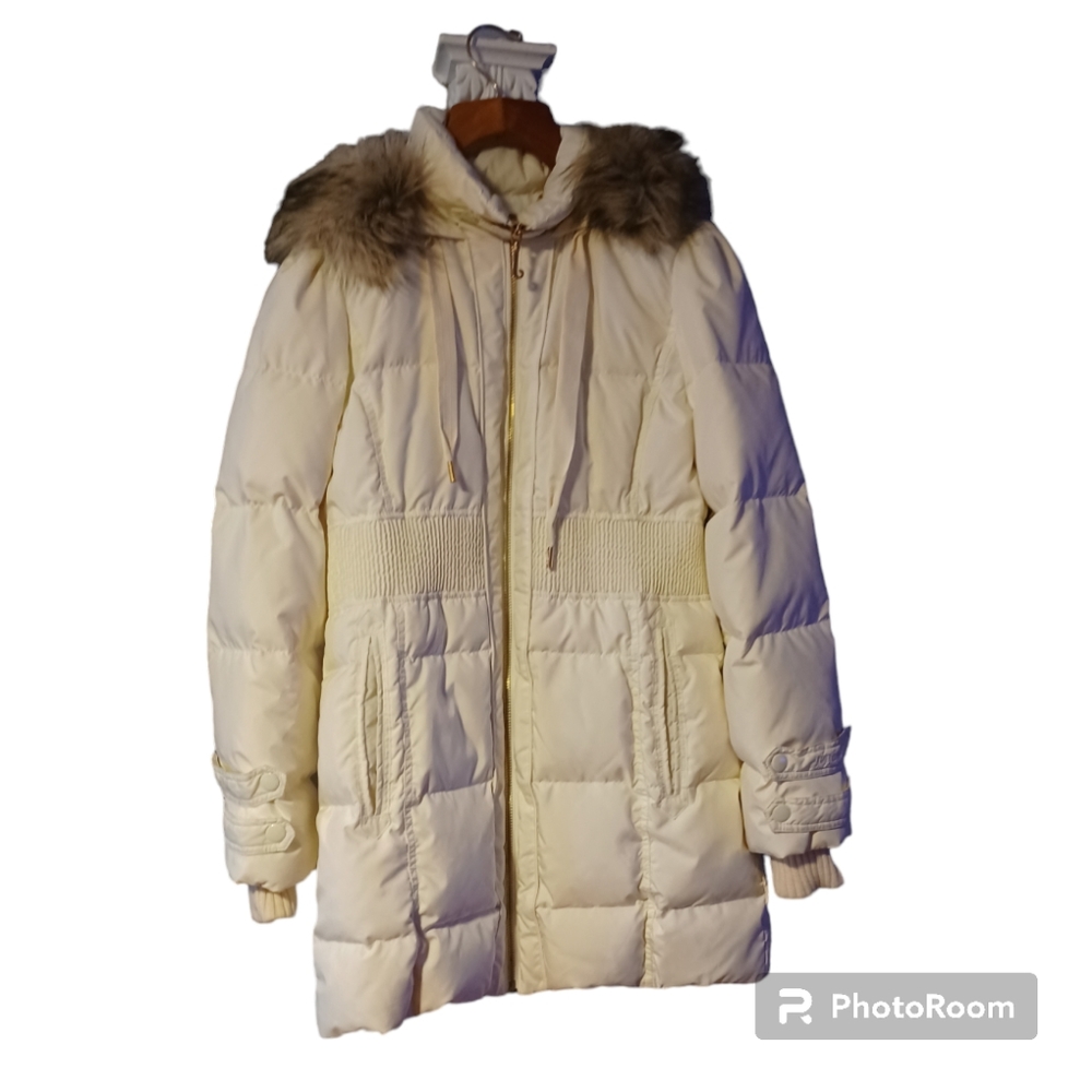 Vintage Juicy Couture Cream Parka Down Winter Jacket size large.